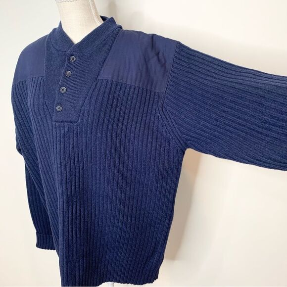 L.L. Bean Commando Sweater Merino Wool Lambs Wool Henley Navy XL EUC - Picture 3 of 13